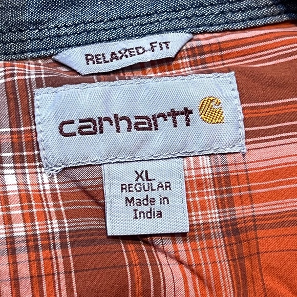 Carhartt Relaxed Fit Orange Plaid Short Sleeve Work Shirt XL Regular RN14806 - Picture 2 of 8